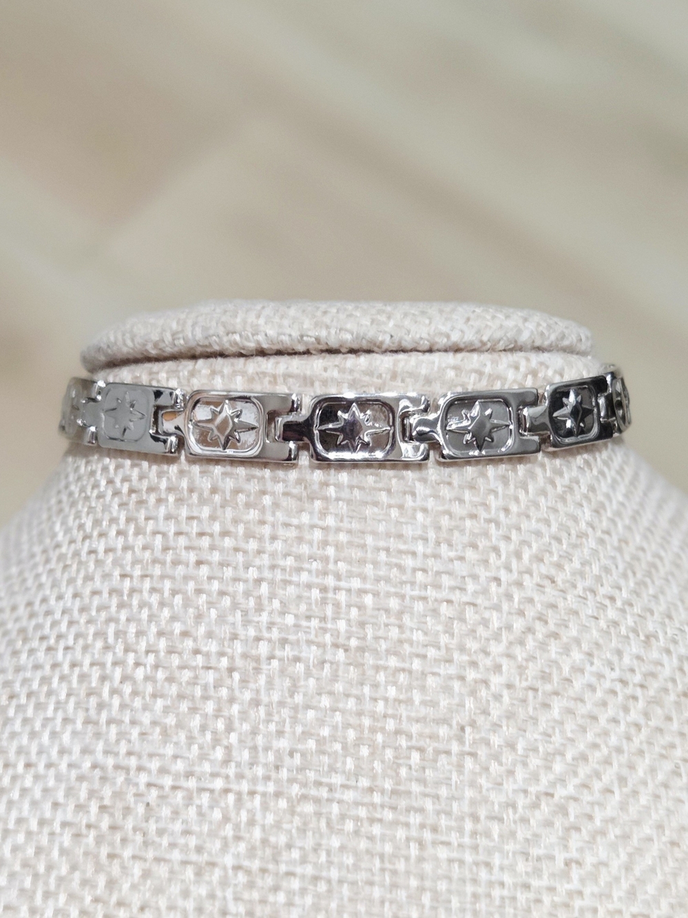 Silver~Tone Star Link Bracelet